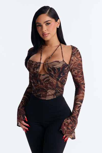 Blusa Feminina Floral Estampado Alcinha Marrom – Doce Malícia