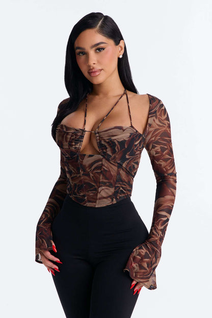Blusa Feminina Floral Estampado Alcinha Marrom – Doce Malícia