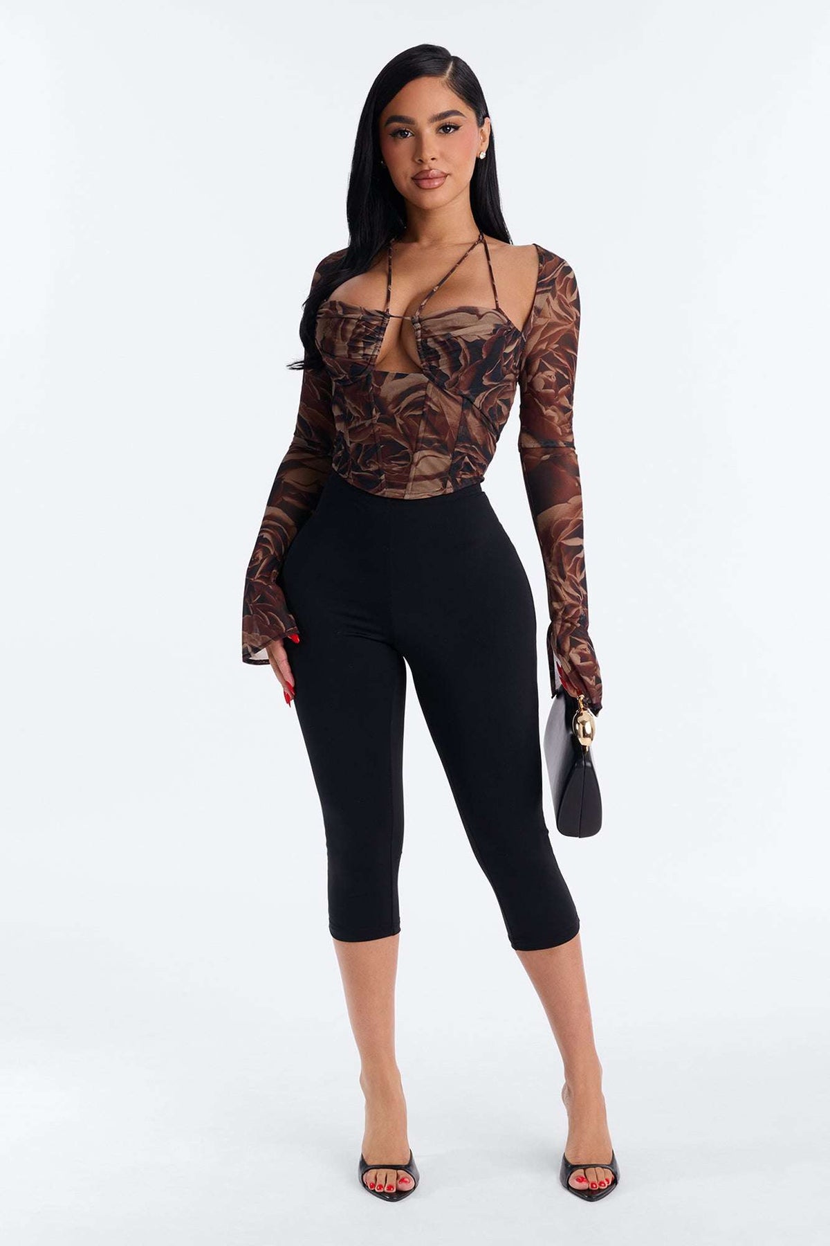 Blusa Feminina Floral Estampado Alcinha Marrom – Doce Malícia