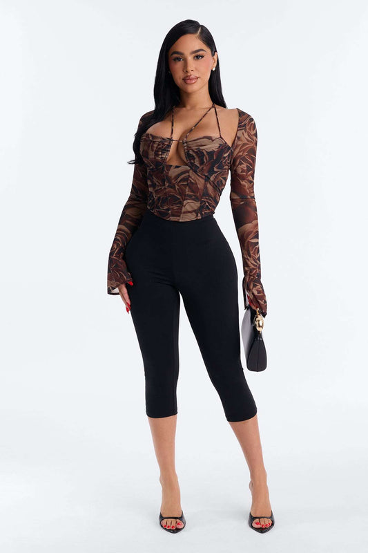 Blusa Feminina Floral Estampado Alcinha Marrom – Doce Malícia