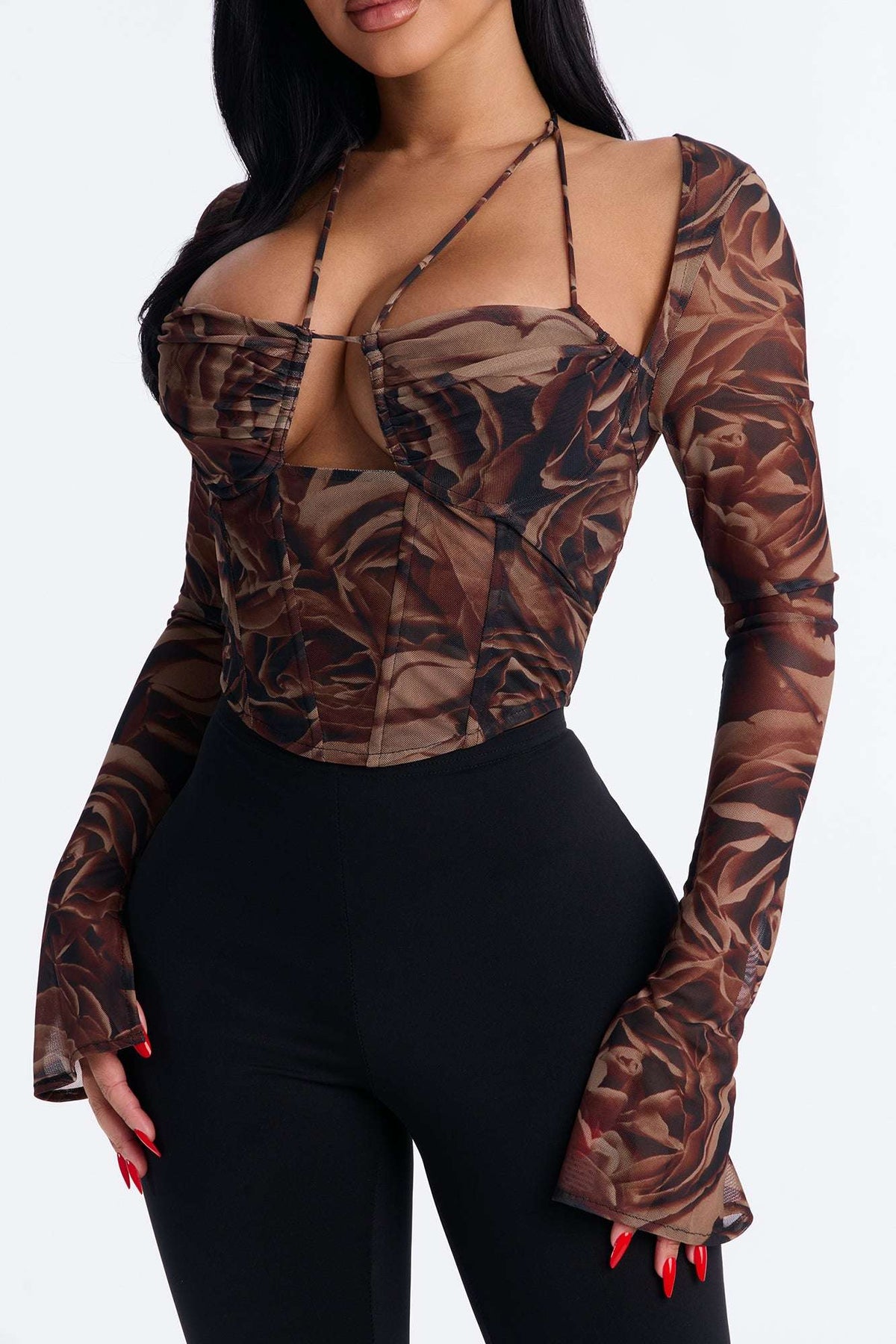 Blusa Feminina Floral Estampado Alcinha Marrom – Doce Malícia