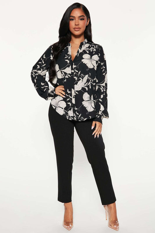 Blusa Feminina Floral Estampado Preto – Doce Malícia