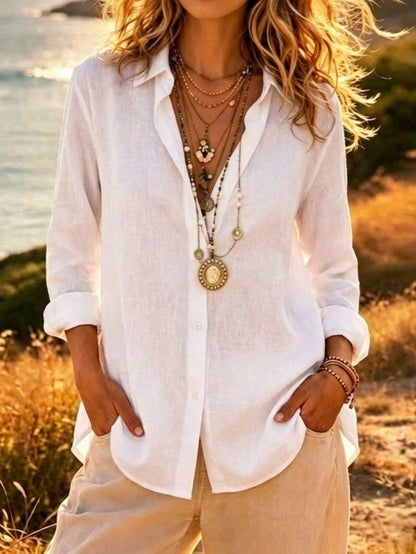 Blusa Feminina Linho Manga Longa Branco – Doce Malícia