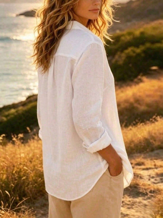 Blusa Feminina Linho Manga Longa Branco – Doce Malícia