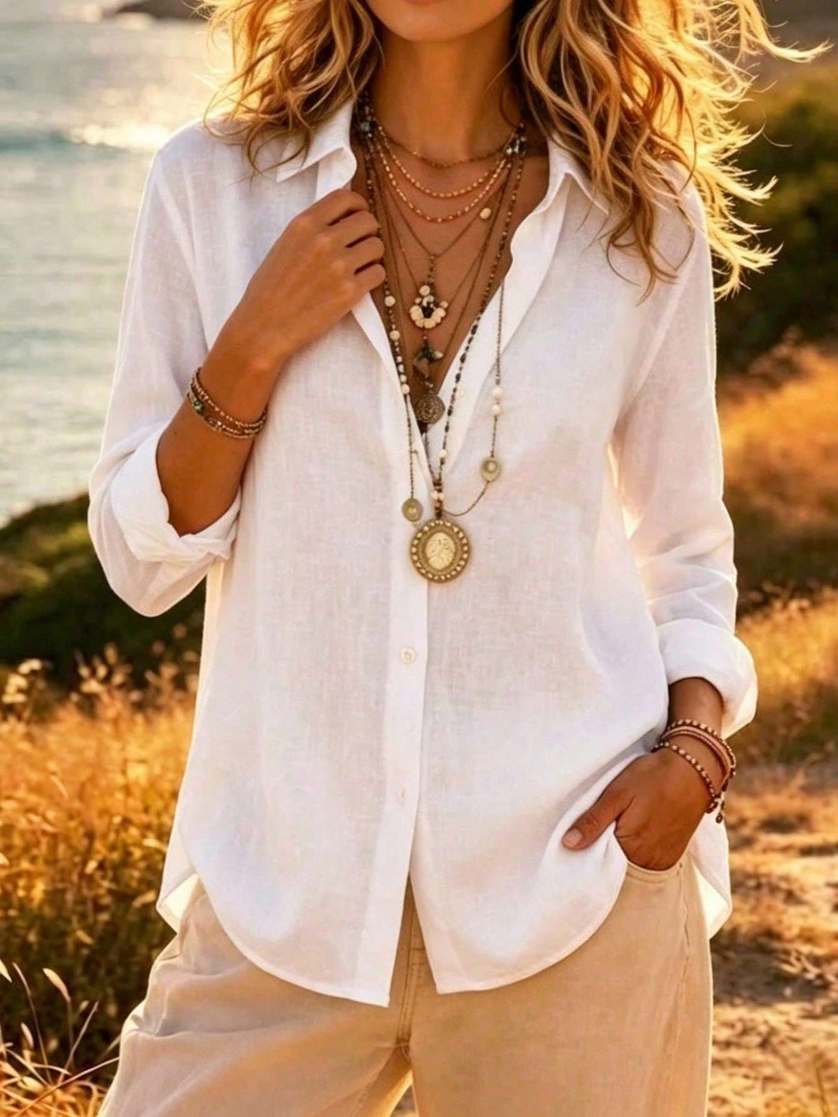 Blusa Feminina Linho Manga Longa Branco – Doce Malícia