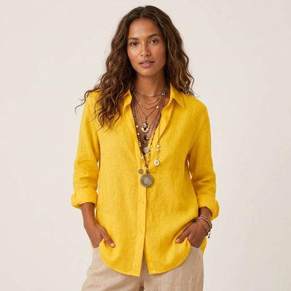 Blusa Feminina Linho Manga Longa Branco – Doce Malícia - Amarelo
