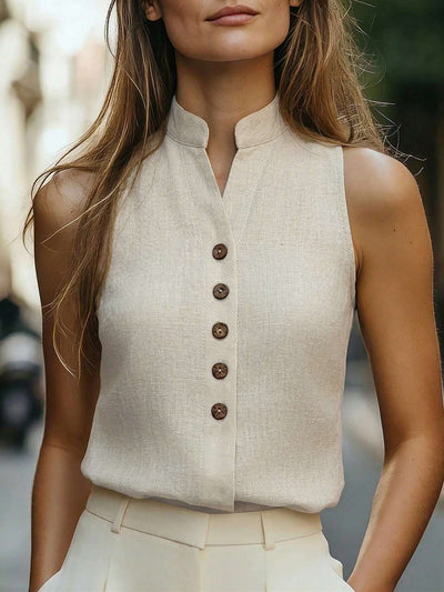 Blusa Linho Gola V Botões Off-White – Doce Malícia