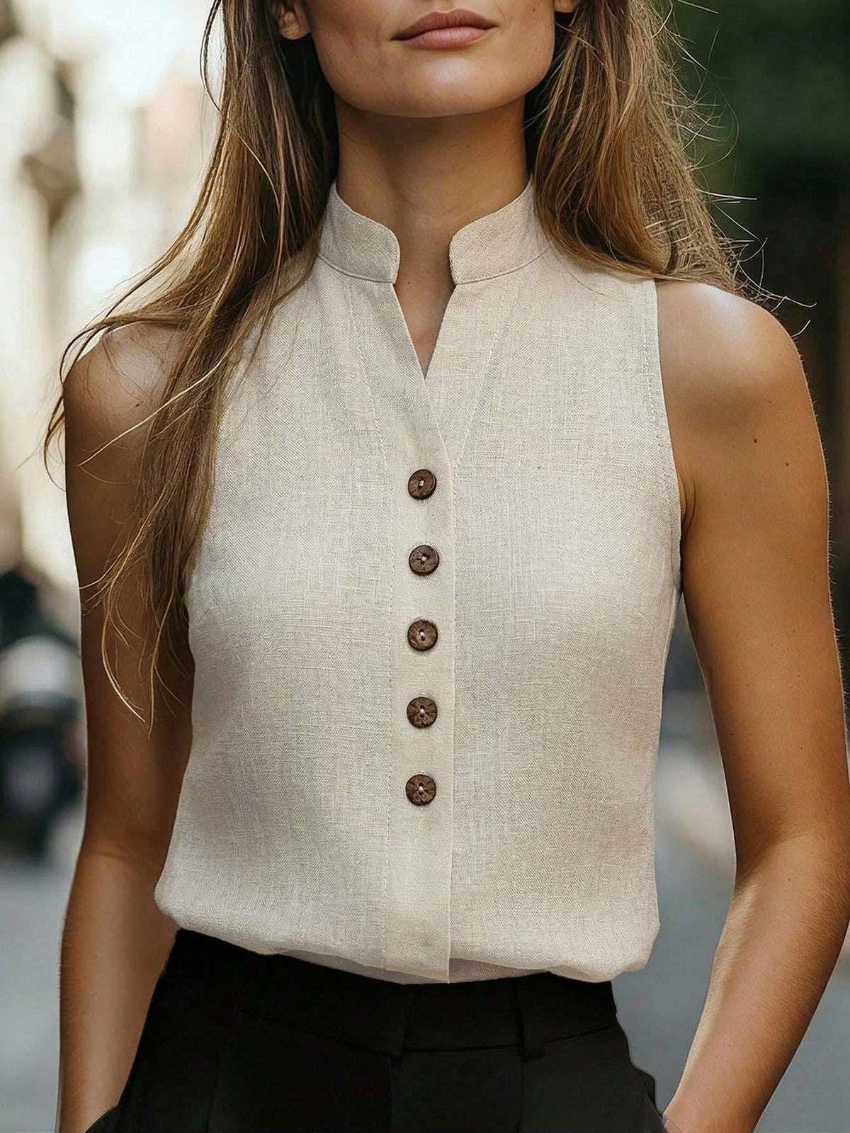 Blusa Linho Gola V Botões Off-White – Doce Malícia