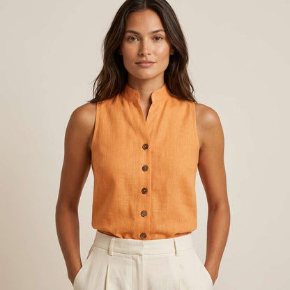 Blusa Linho Gola V Botões Off-White – Doce Malícia - Damasco