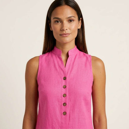 Blusa Linho Gola V Botões Off-White – Doce Malícia - Rosa chiclete