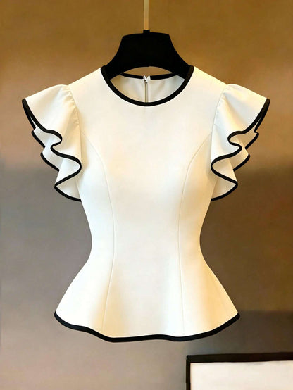 Blusa Peplum Manga Babado Off-White com Debrum – Doce Malícia