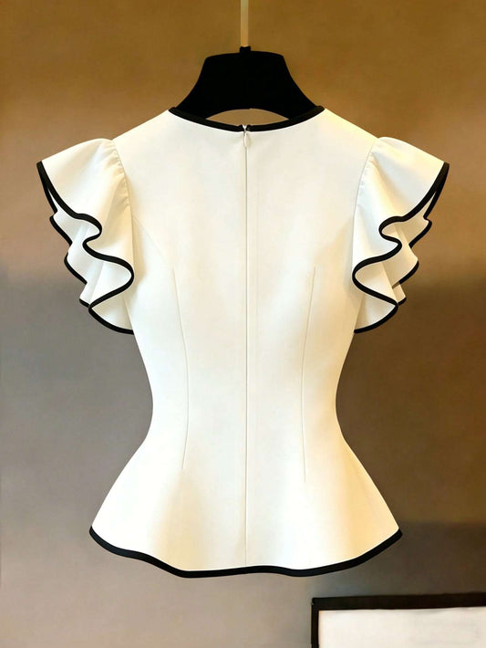 Blusa Peplum Manga Babado Off-White com Debrum – Doce Malícia