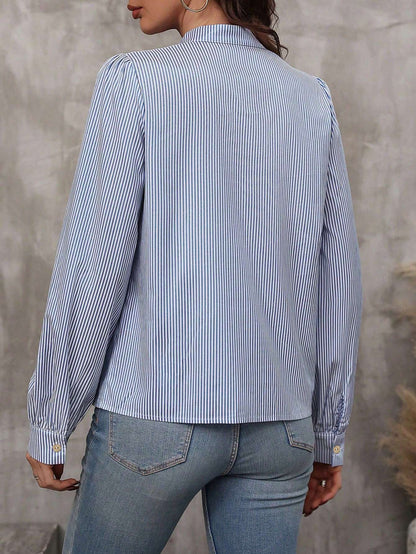 Blusa Listrada Manga Bufante Gola Amarração – Doce Malícia