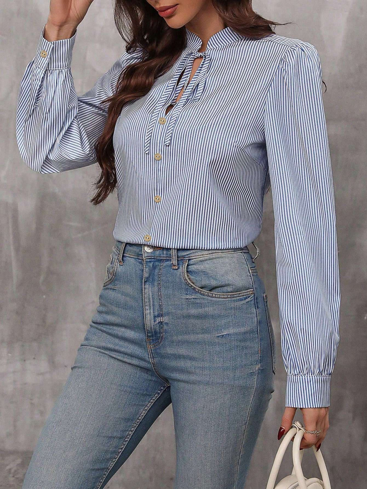 Blusa Listrada Manga Bufante Gola Amarração – Doce Malícia