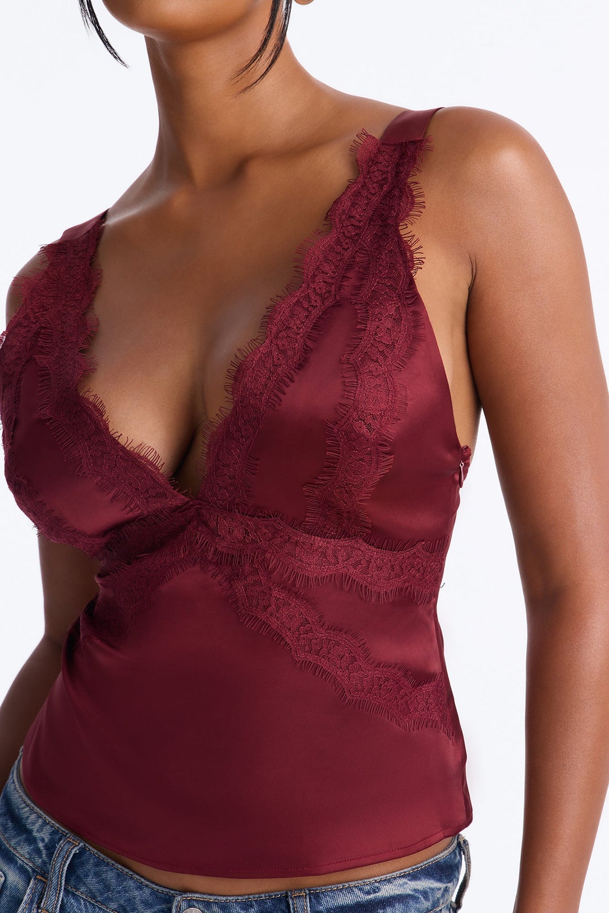 Blusa Feminina Renda Cetim Vinho – Doce Malícia