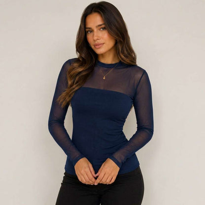 Blusa Feminina Tule Manga Longa – Doce Malícia - Azul-marinho