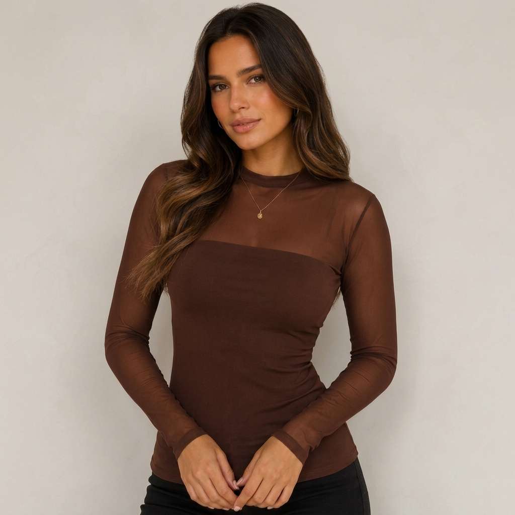Blusa Feminina Tule Manga Longa – Doce Malícia - Marrom