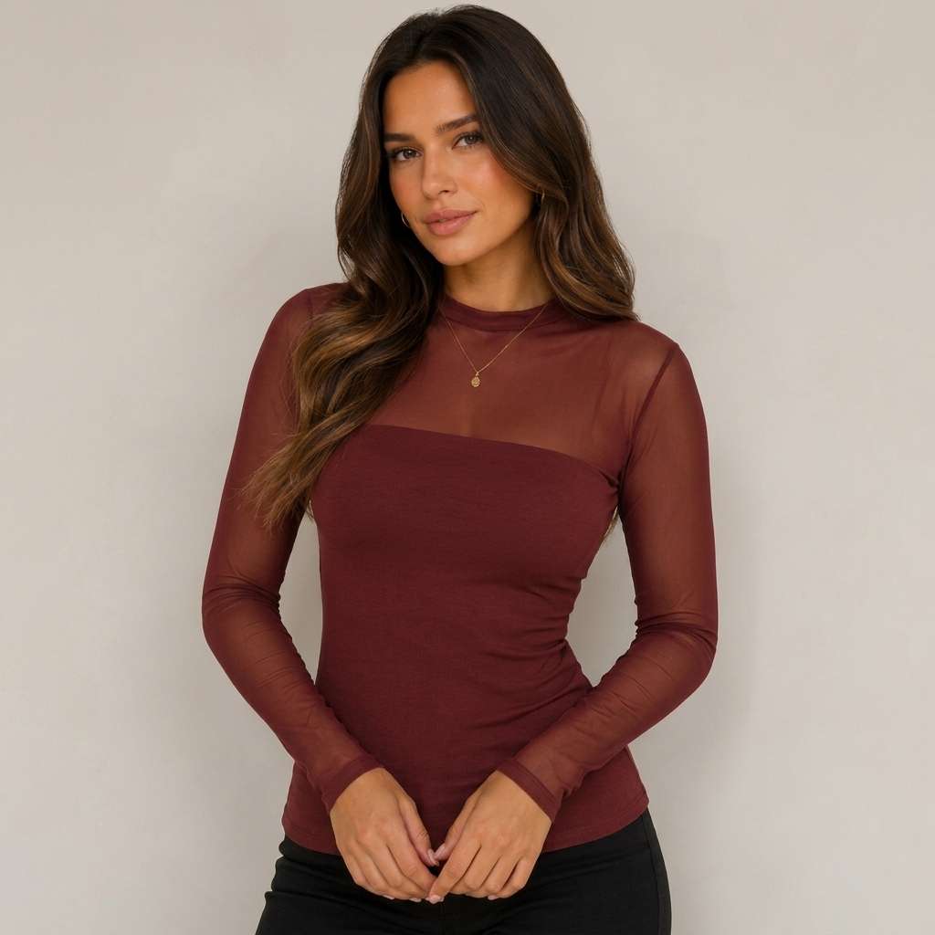 Blusa Feminina Tule Manga Longa – Doce Malícia - Marsala