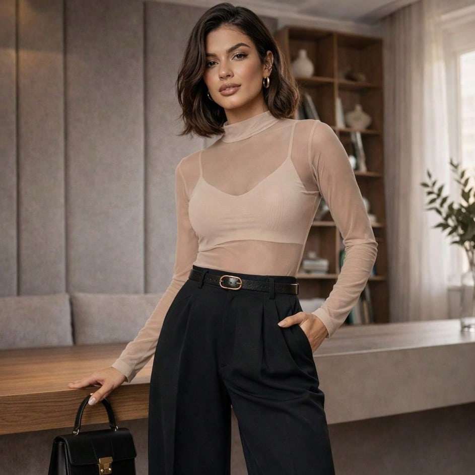 Body Feminino Tule Manga Longa Preto – Doce Malícia