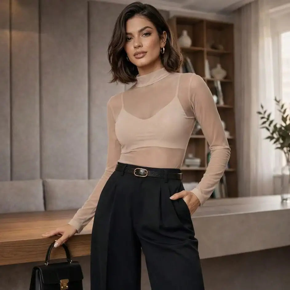 Body Feminino Tule Manga Longa Preto – Doce Malícia