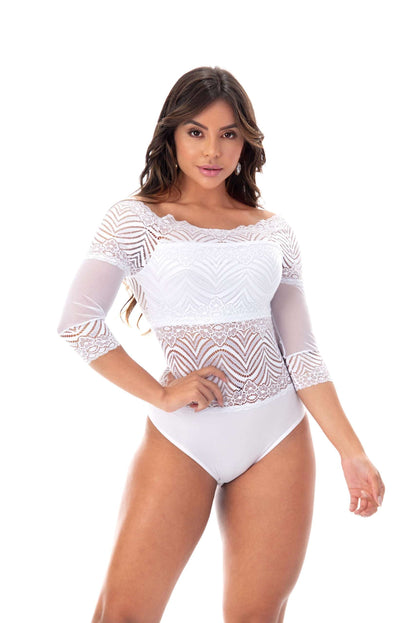 Body em renda e tule em Branco – Doce Malícia