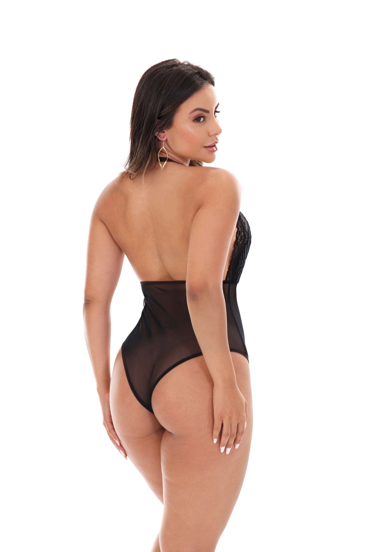 Body sexy com renda e tule em Branco – Doce Malícia