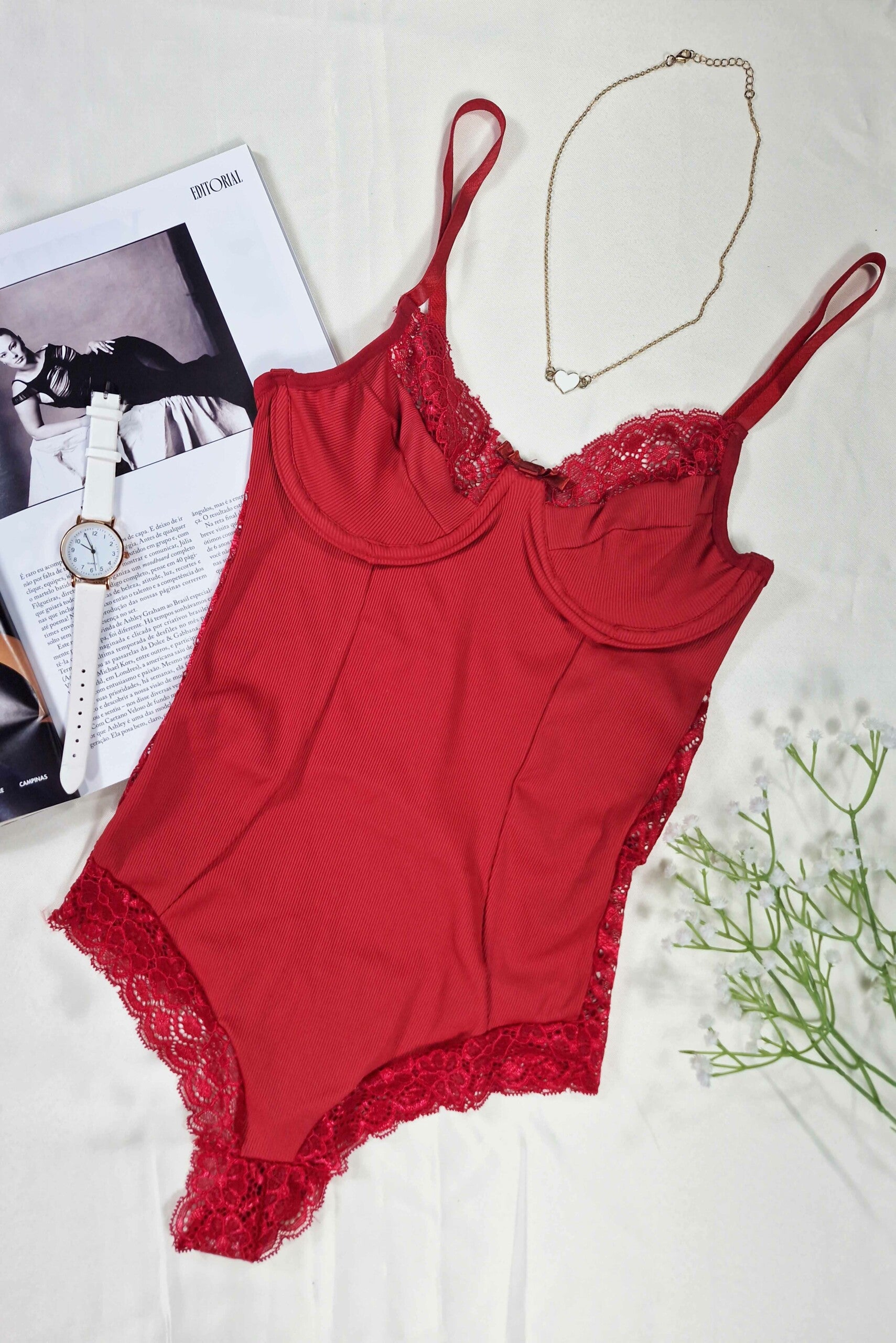 Body Canelado com Renda e Aro em Branco – Doce Malícia