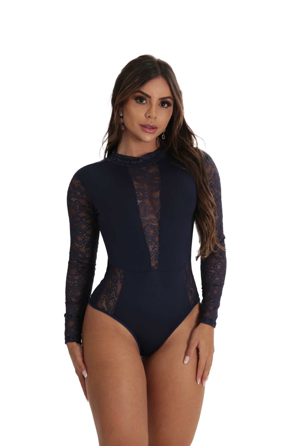 Body manga longa em azul-Marinho – Doce Malícia