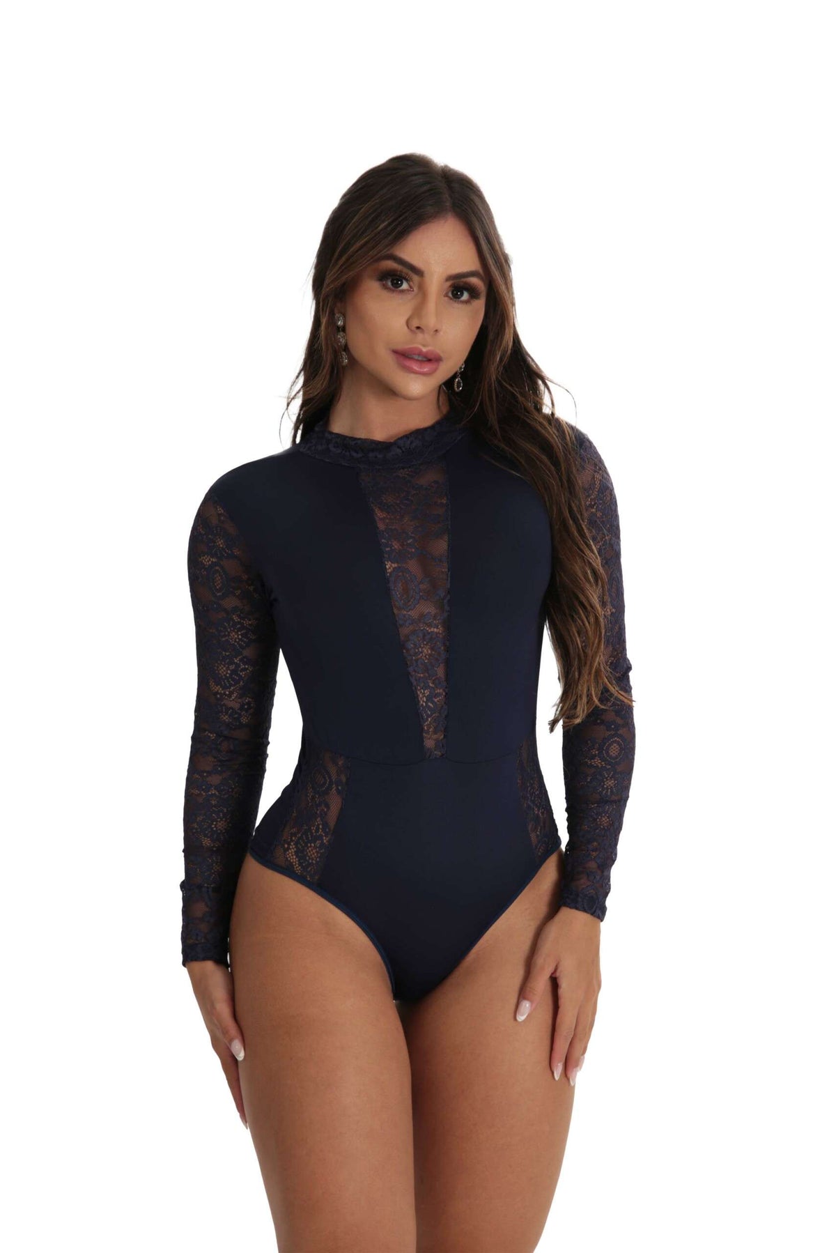 Body manga longa em azul-Marinho – Doce Malícia