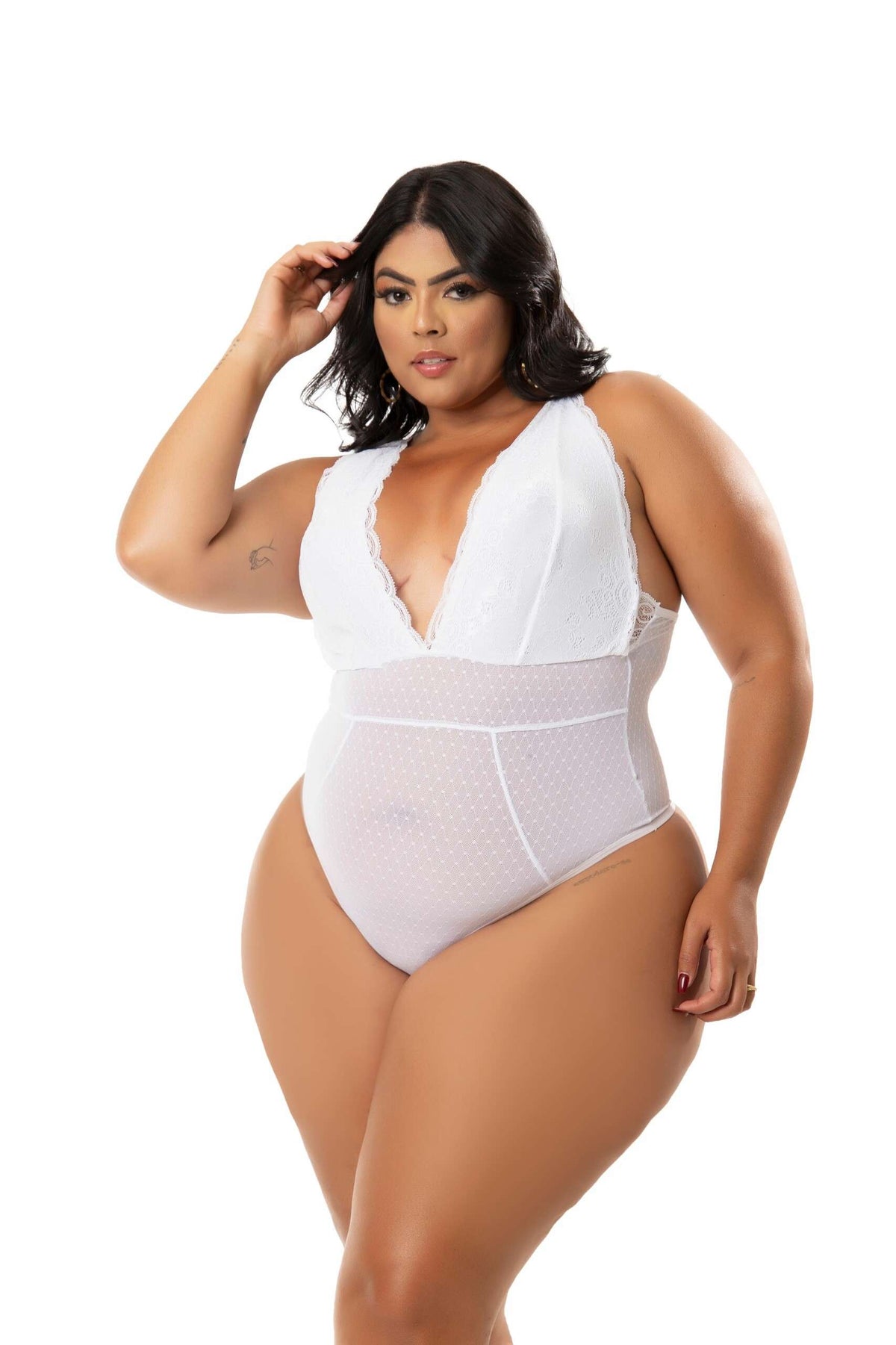 Body Plus Size Renda e Tule em Branco – Doce Malícia
