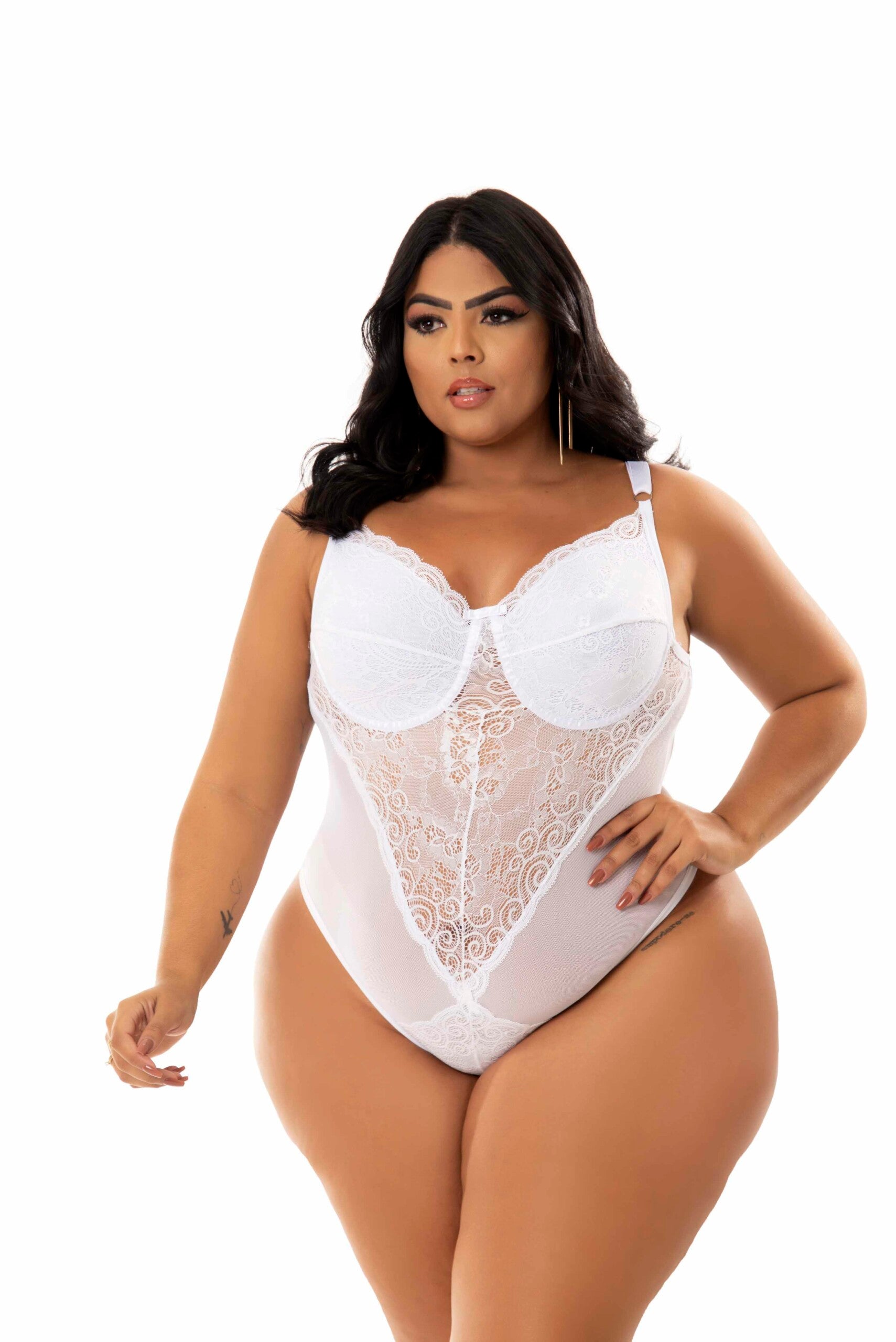 Body Sexy com Renda Plus Size em Branco – Doce Malícia
