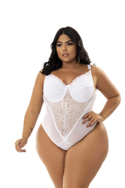 Body Sexy com Renda Plus Size em Branco – Doce Malícia