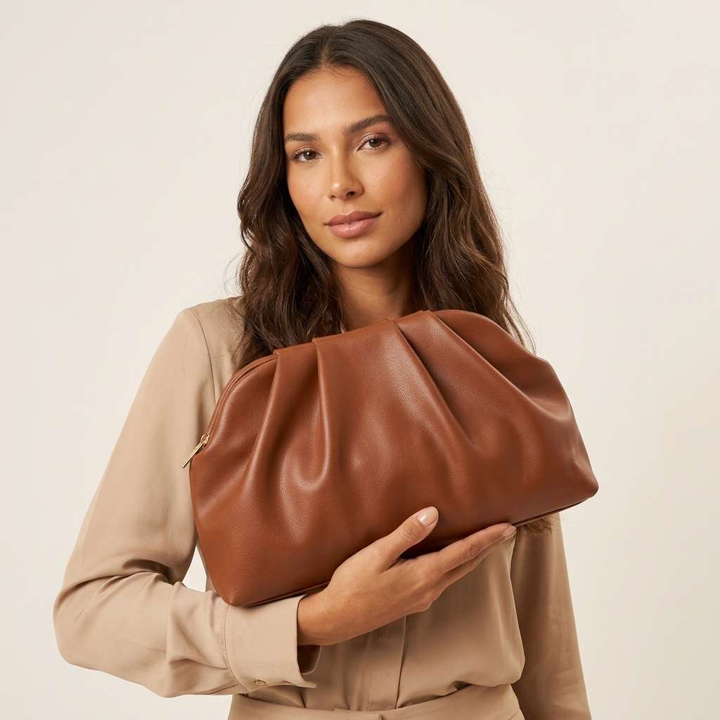 Bolsa Clutch de Festa Nuvem Dourada com Corrente – Doce Malícia - Castanho