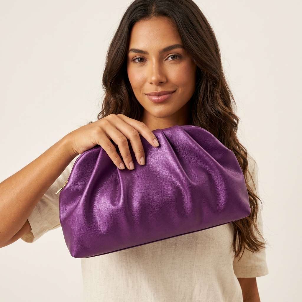 Bolsa Clutch de Festa Nuvem Dourada com Corrente – Doce Malícia - Roxo
