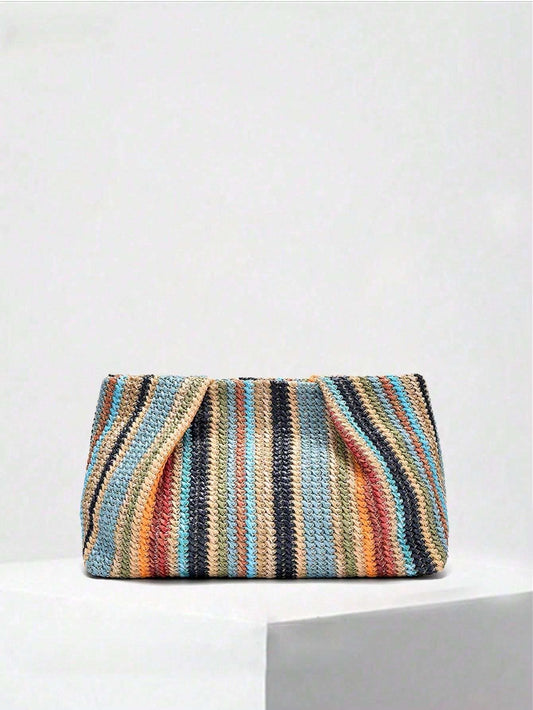 Bolsa Clutch de Palha Listrada Colorida Boho – Doce Malícia