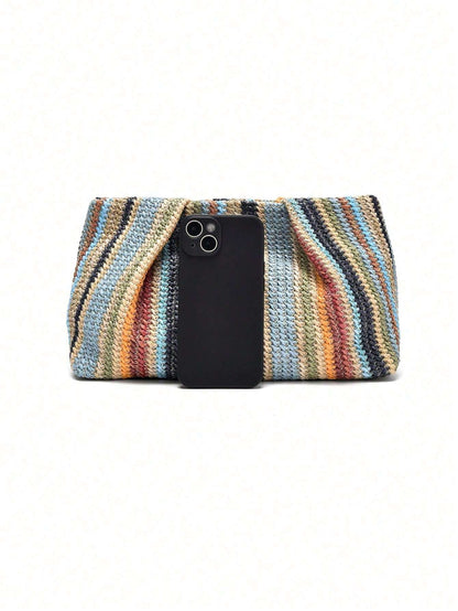 Bolsa Clutch de Palha Listrada Colorida Boho – Doce Malícia