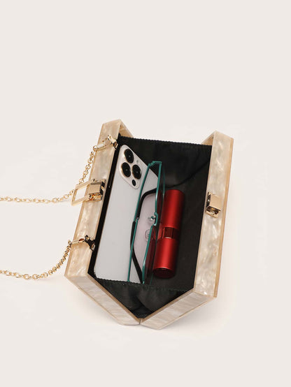 Bolsa Clutch de Festa Acrílico Madrepérola com Corrente – Doce Malícia