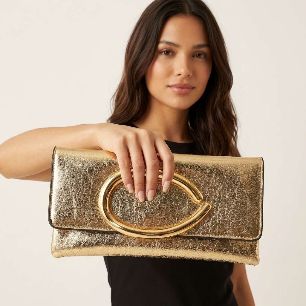 Bolsa Feminina Couro Clutch – Doce Malícia - Dourado