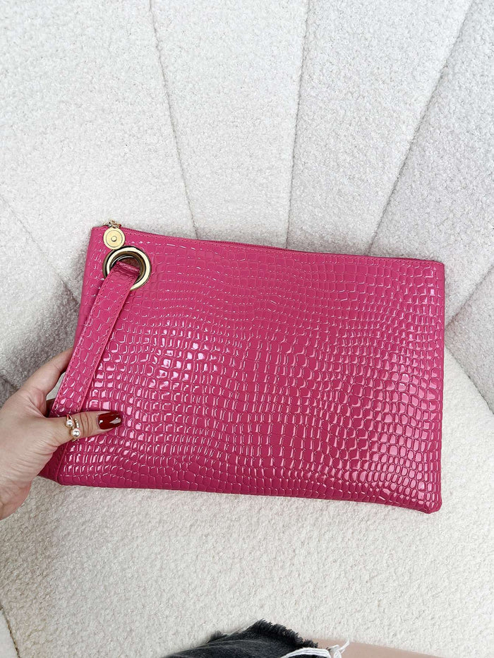 Bolsa Clutch de Mão Croco Envernizado – Doce Malícia — Doce Malícia