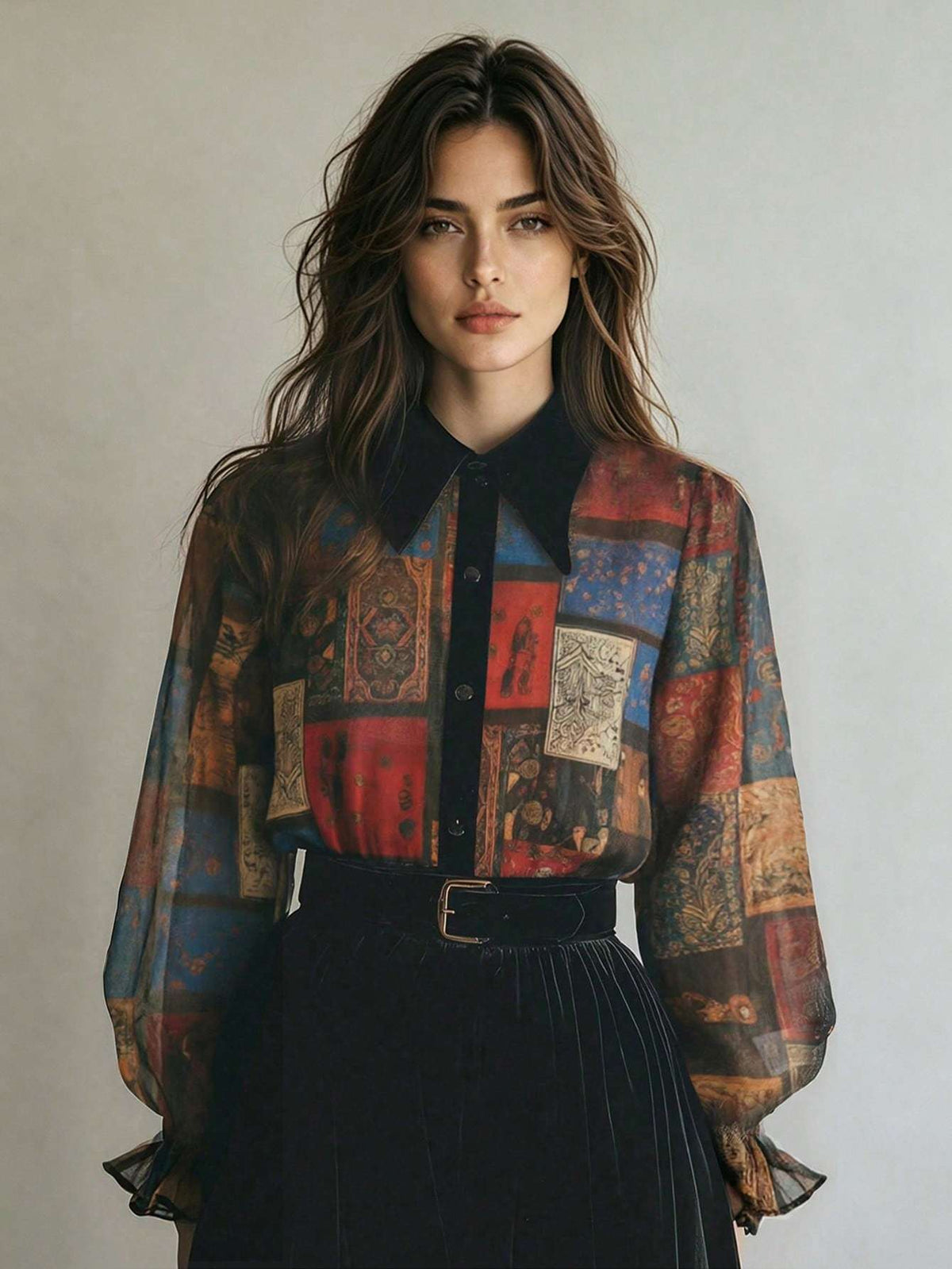Camisa Feminina Chiffon Patchwork Estampada – Doce Malícia