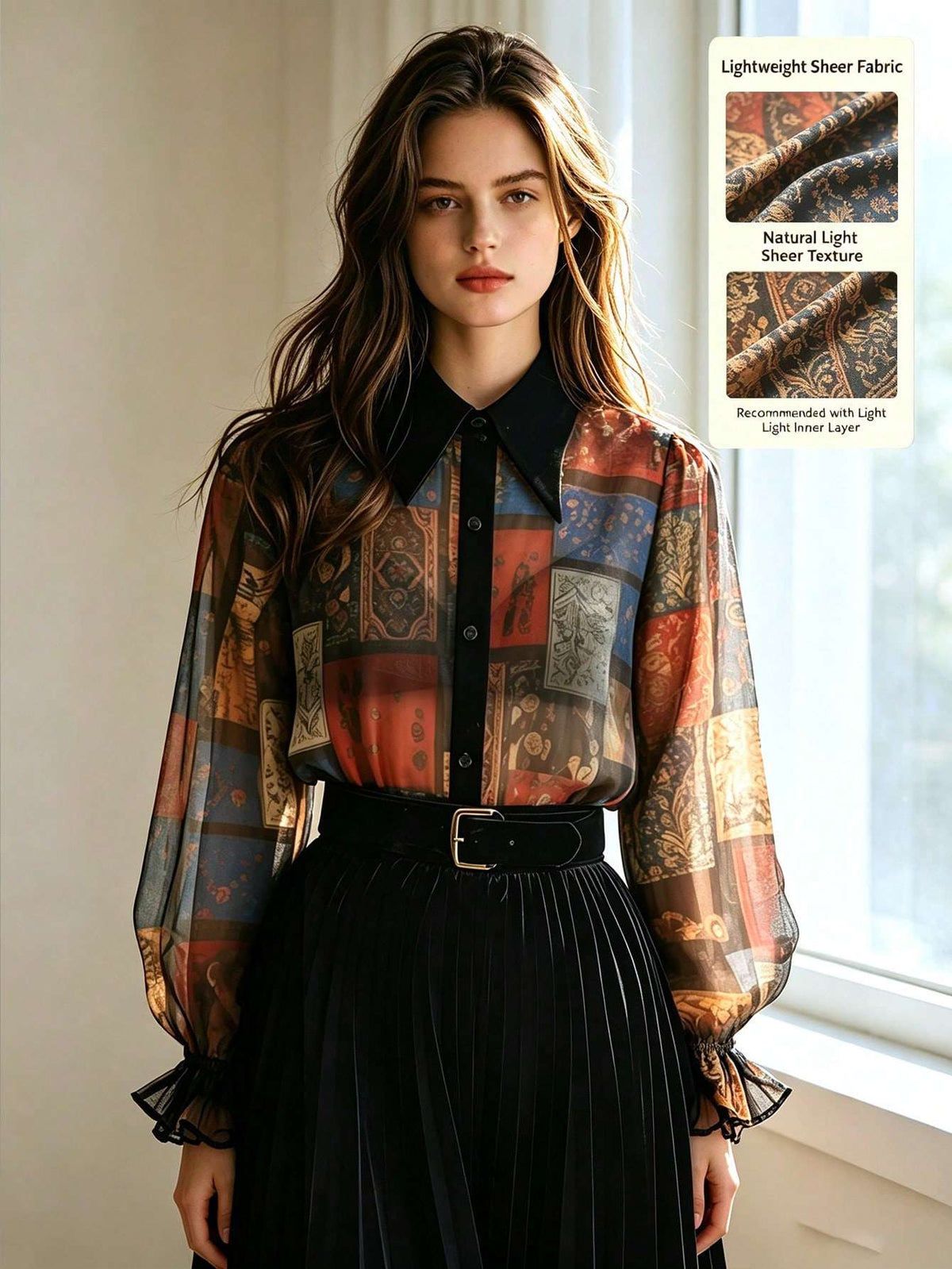 Camisa Feminina Chiffon Patchwork Estampada – Doce Malícia
