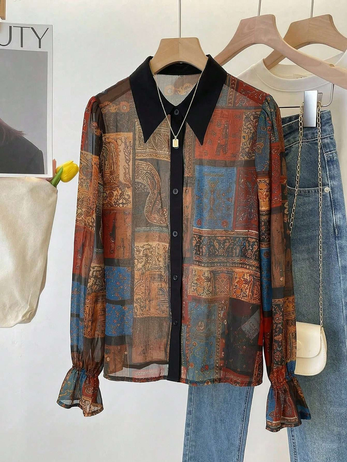 Camisa Feminina Chiffon Patchwork Estampada – Doce Malícia