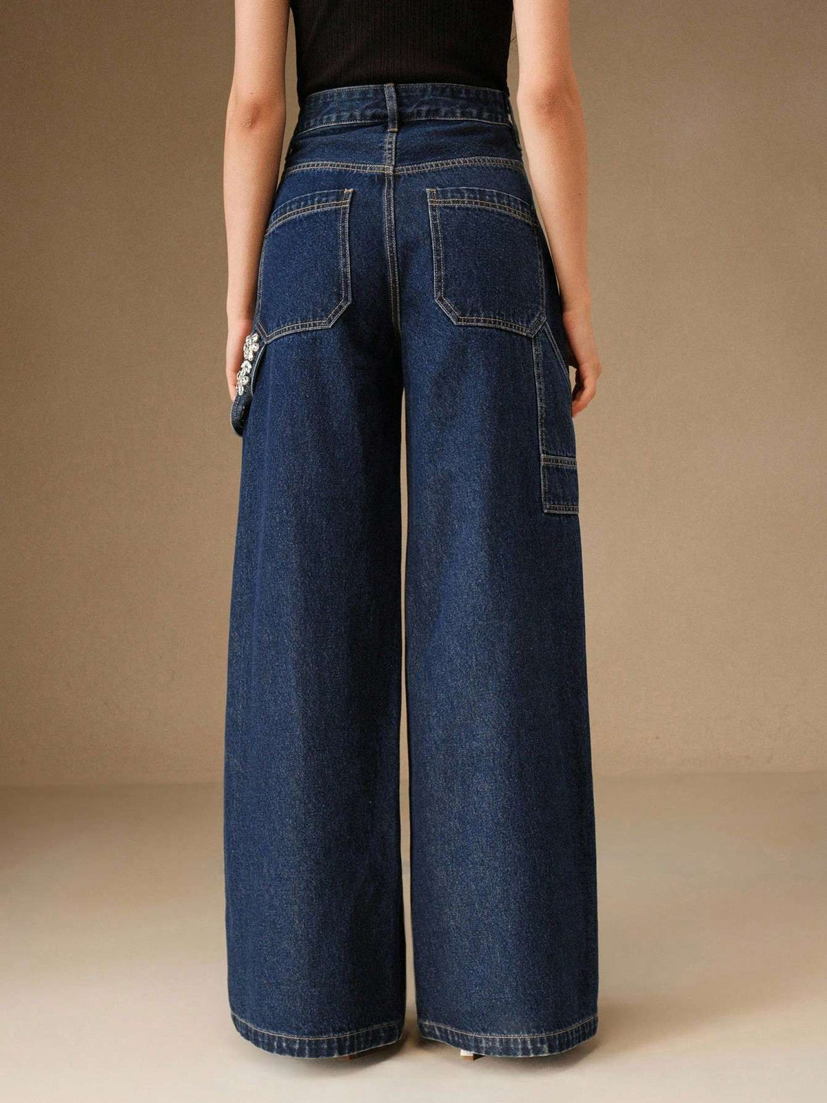 Calça Jeans Feminina Strass Flores Azul Escuro – Doce Malícia