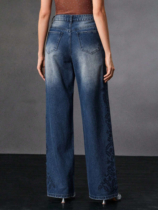 Calça Jeans Feminina Bordado Strass Azul – Doce Malícia