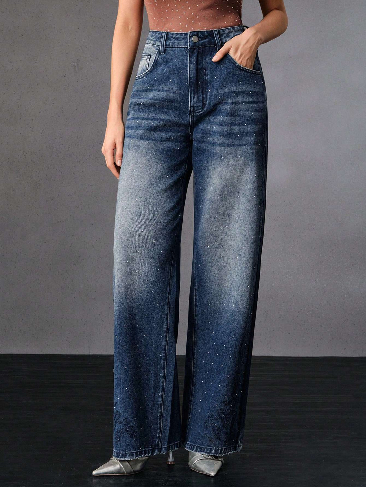 Calça Jeans Feminina Bordado Strass Azul – Doce Malícia