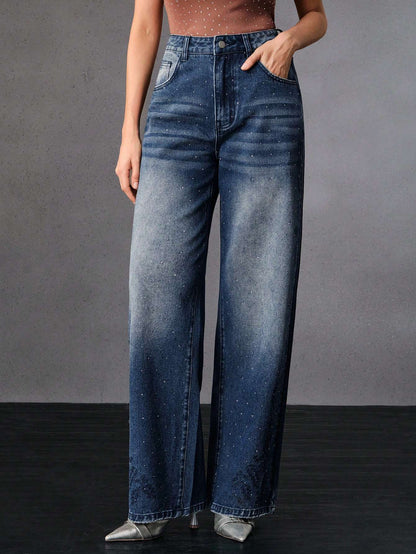 Calça Jeans Feminina Bordado Strass Azul – Doce Malícia