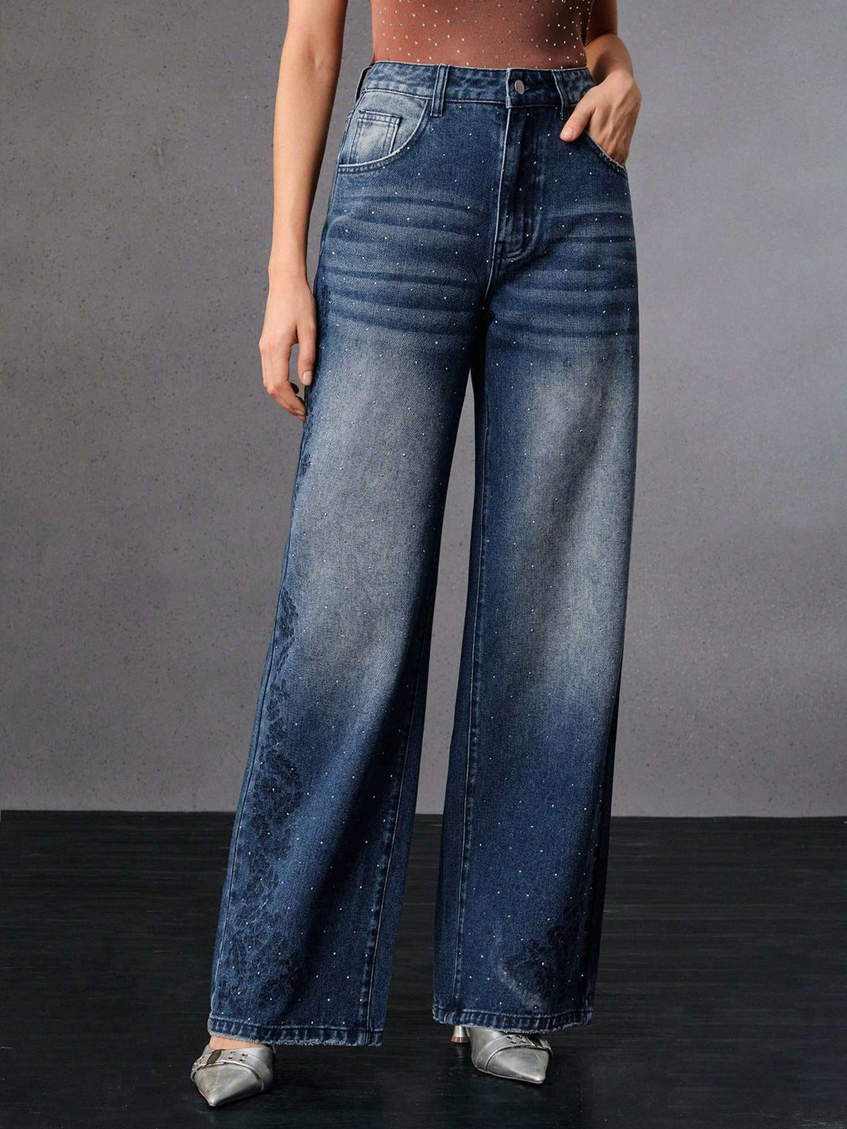 Calça Jeans Feminina Bordado Strass Azul – Doce Malícia
