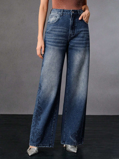 Calça Jeans Feminina Bordado Strass Azul – Doce Malícia