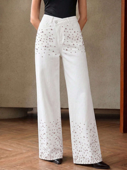 Calça Jeans Feminina Strass Branco – Doce Malícia