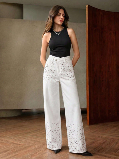 Calça Jeans Feminina Strass Branco – Doce Malícia